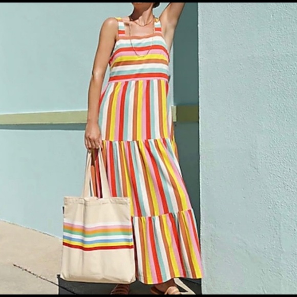 JCrew Rainbow Striped Tiered Maxi Dreas - Picture 3 of 8